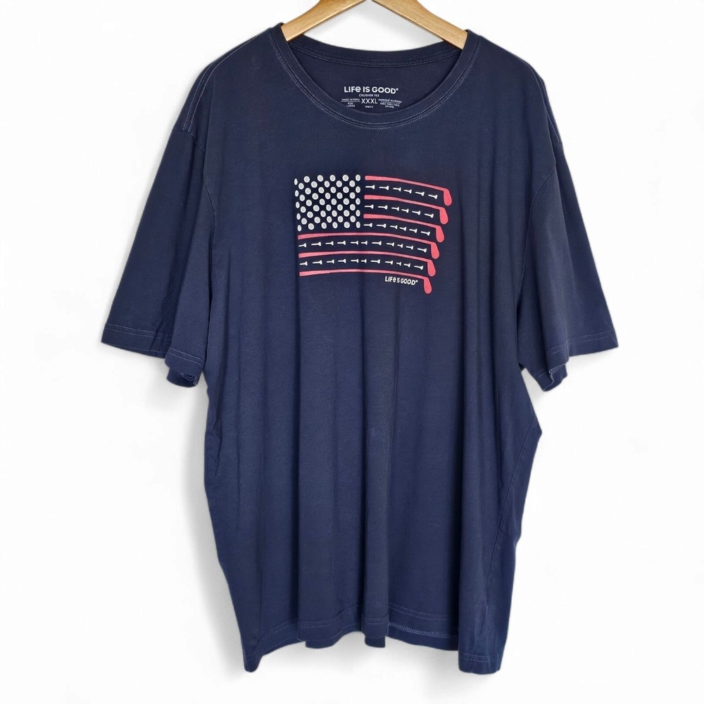 Life Is Good Golf American Flag Crusher Tee Mens Size XXXL Navy Blue 4th of July